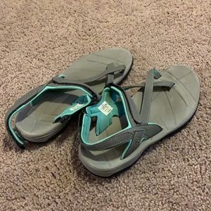 Grey and teal sandals